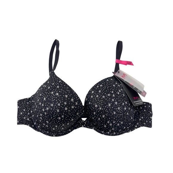 Maidenform Women 34B Black/White Star Print Underwire Lightly Lined Push-Up Bra - Picture 2 of 7